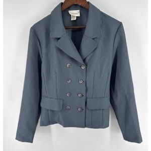Fashion Bug Womens Blazer Double Breasted Houndstooth Gray Blue Career Size L
